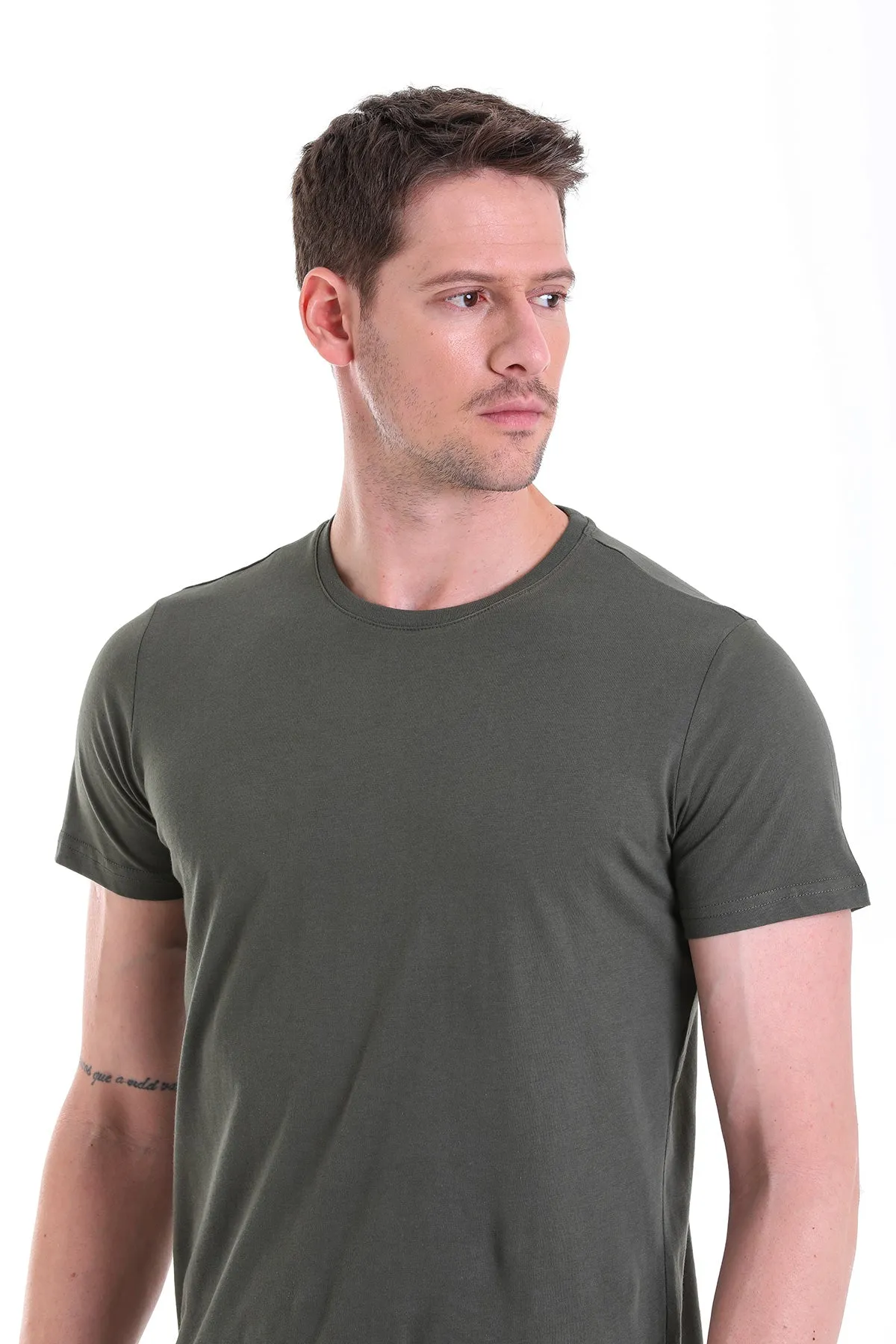 Regular Fit Khaki Basic Cotton Crew Neck T-Shirt