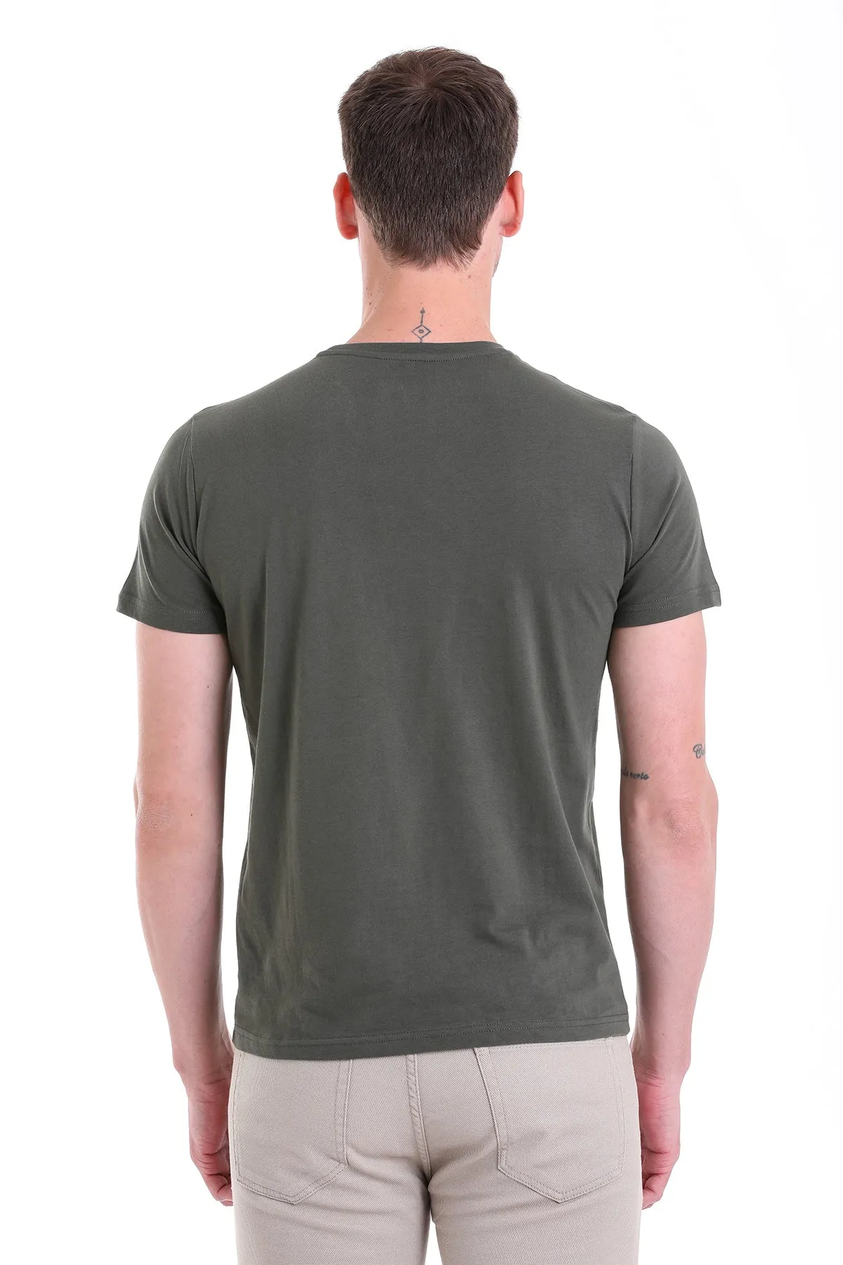 Regular Fit Khaki Basic Cotton Crew Neck T-Shirt