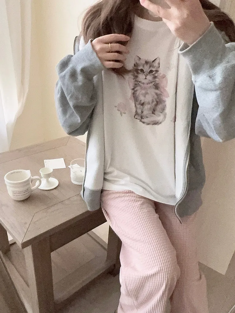 Rose Kitty Cotton T-shirt Top