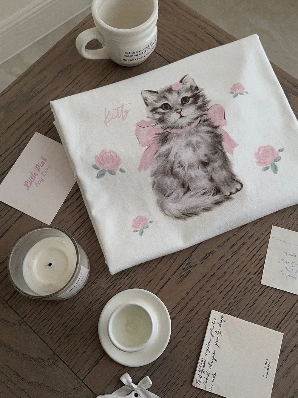 Rose Kitty Cotton T-shirt Top