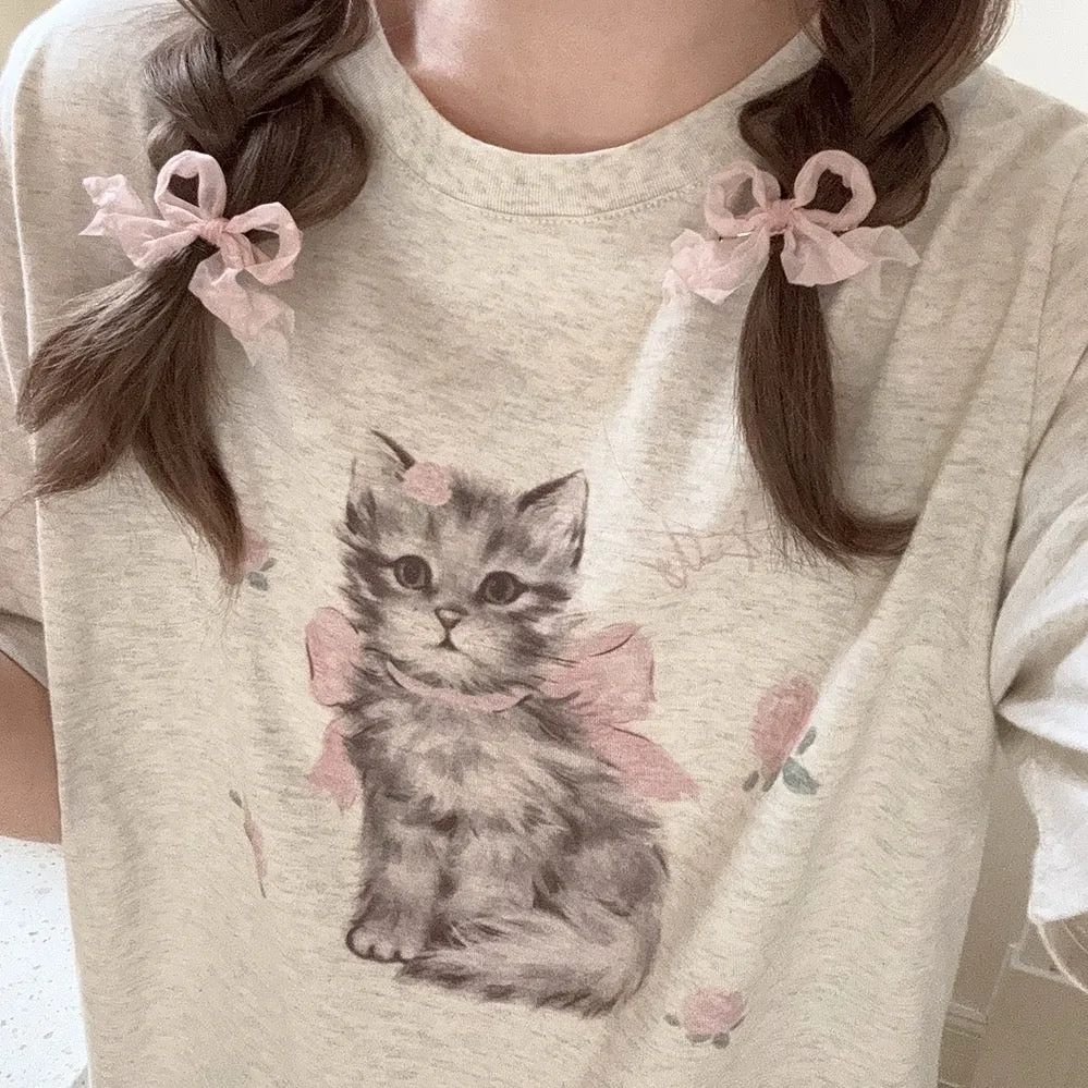 Rose Kitty Cotton T-shirt Top