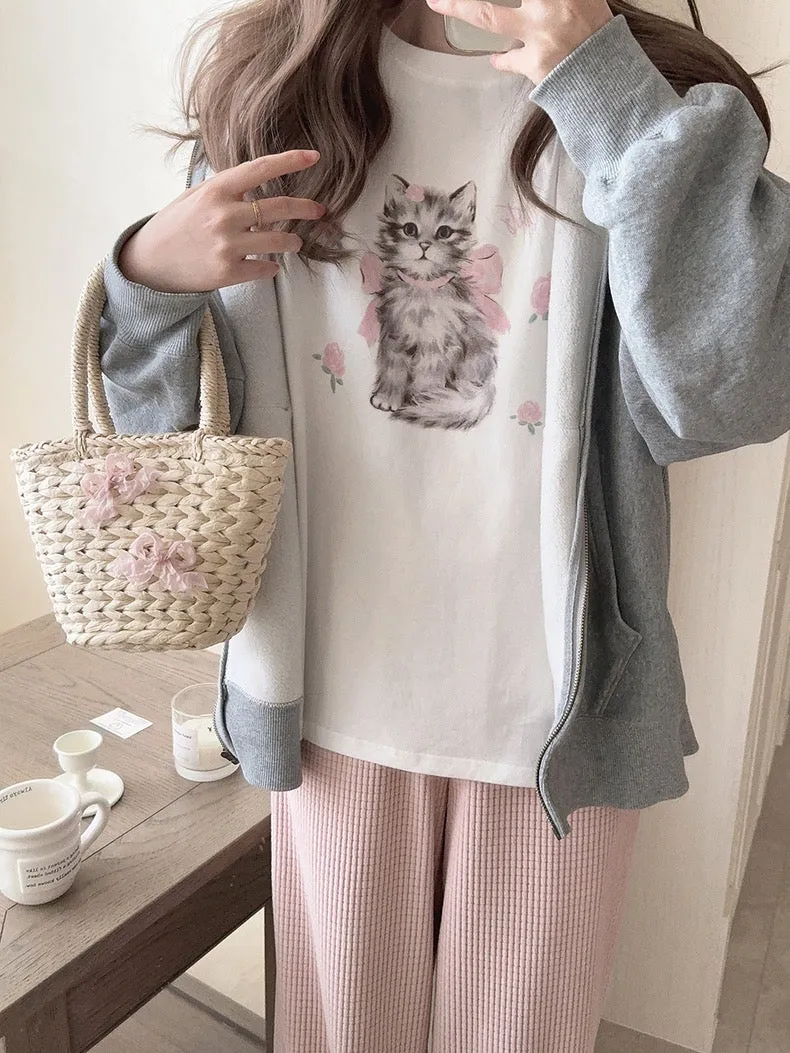 Rose Kitty Cotton T-shirt Top