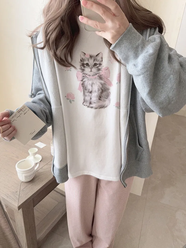 Rose Kitty Cotton T-shirt Top