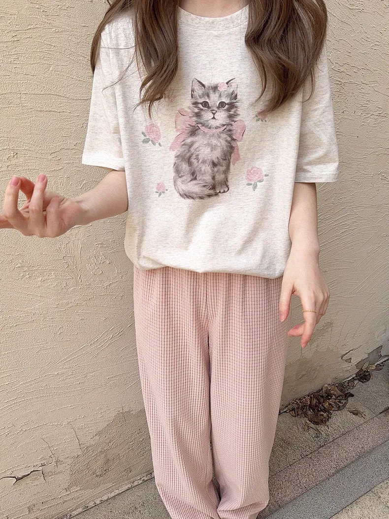 Rose Kitty Cotton T-shirt Top