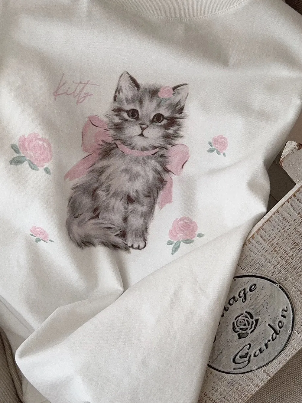 Rose Kitty Cotton T-shirt Top