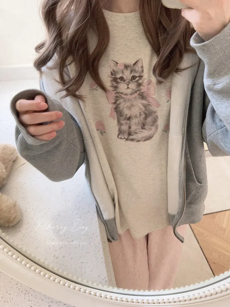 Rose Kitty Cotton T-shirt Top