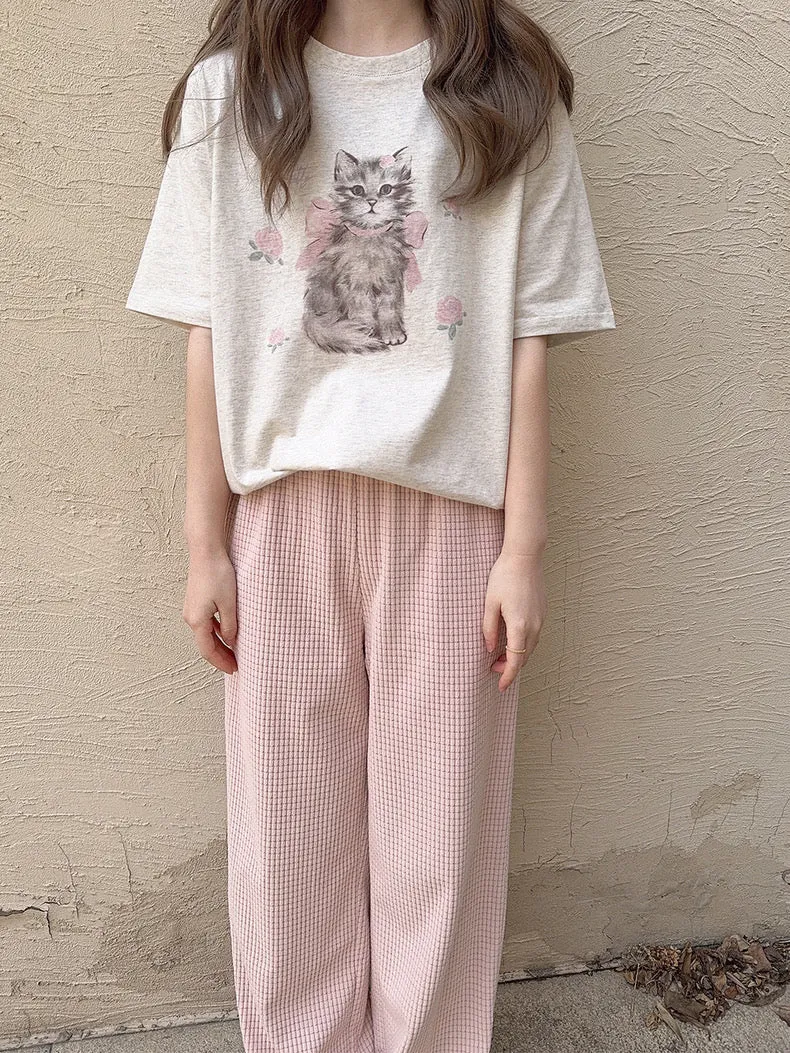 Rose Kitty Cotton T-shirt Top