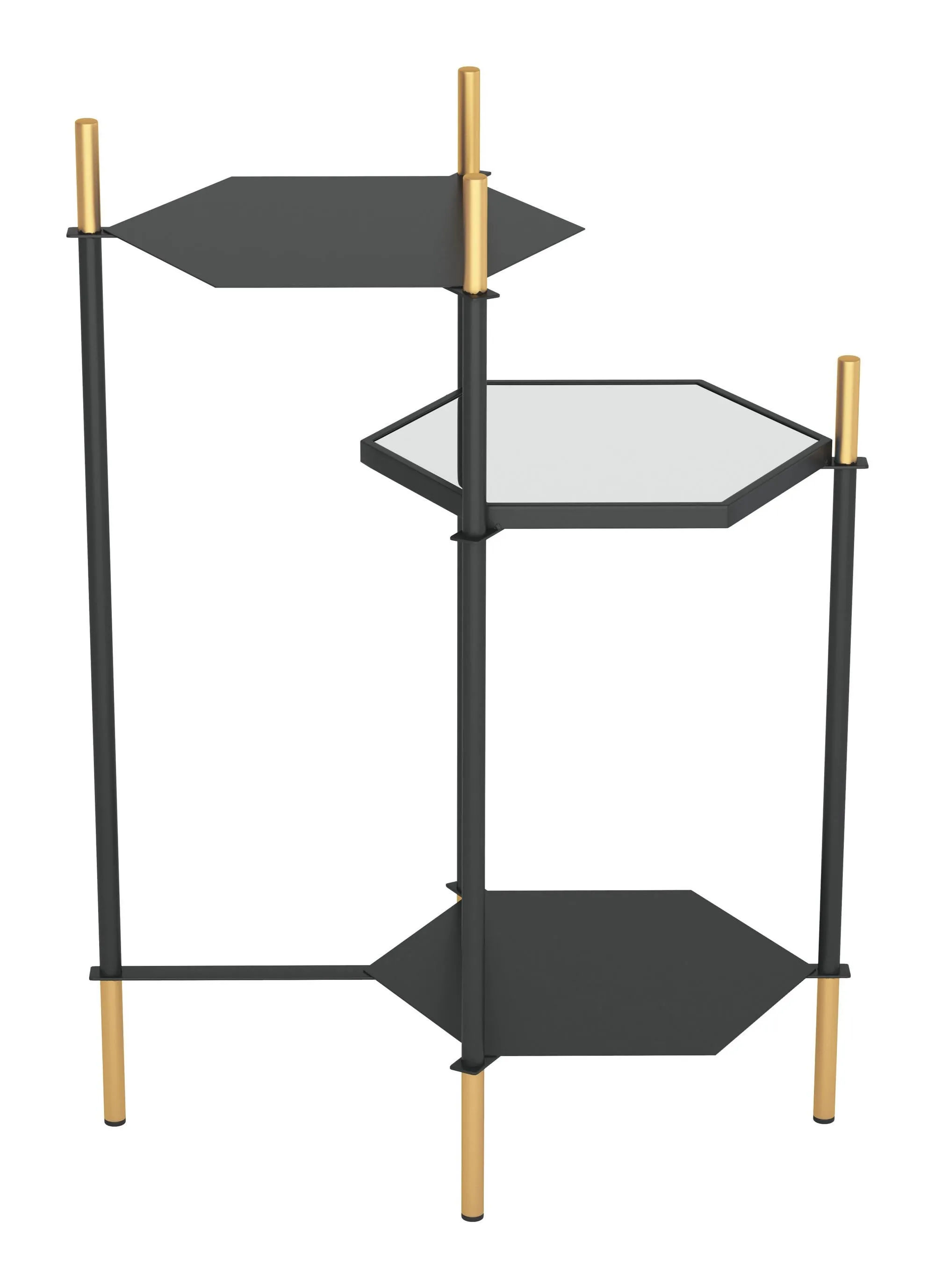 Sleek Modern 3 Level Black and Gold Accent Side Table