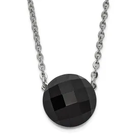 Stainles Steel Polish Dark Brown Glass Necklace