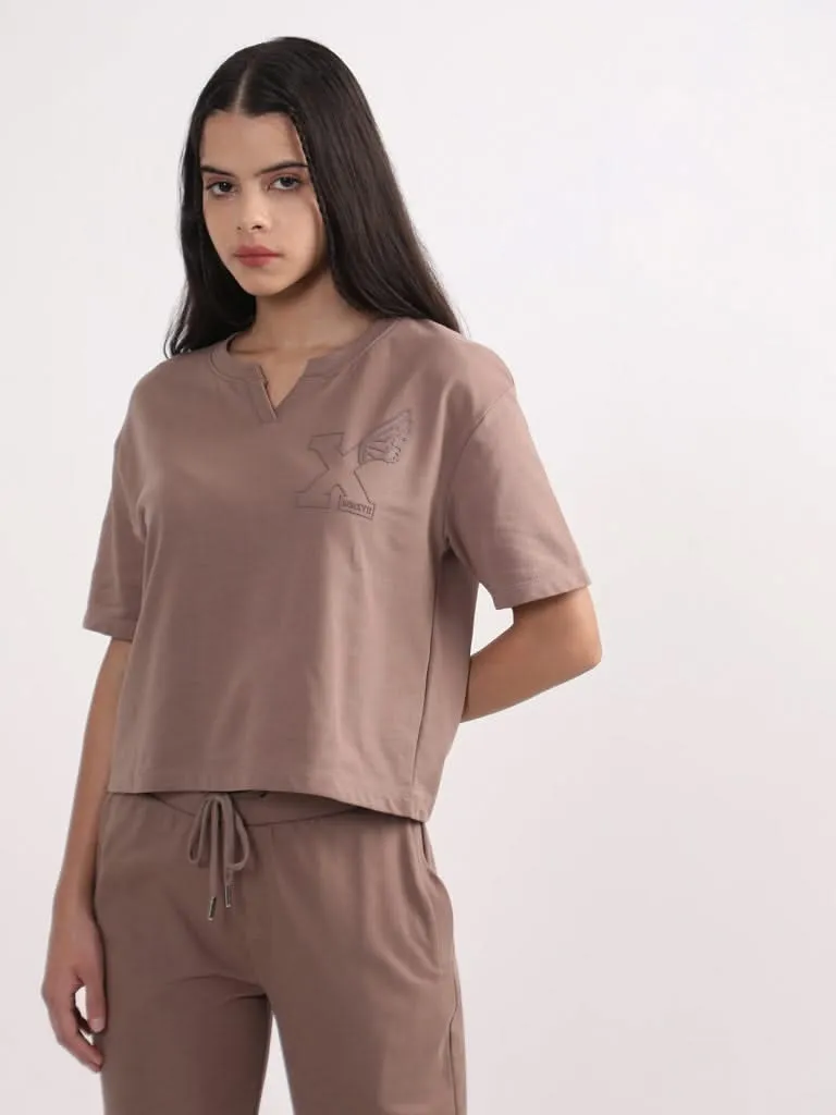 Studiofit Plain Brown Cotton T-Shirt