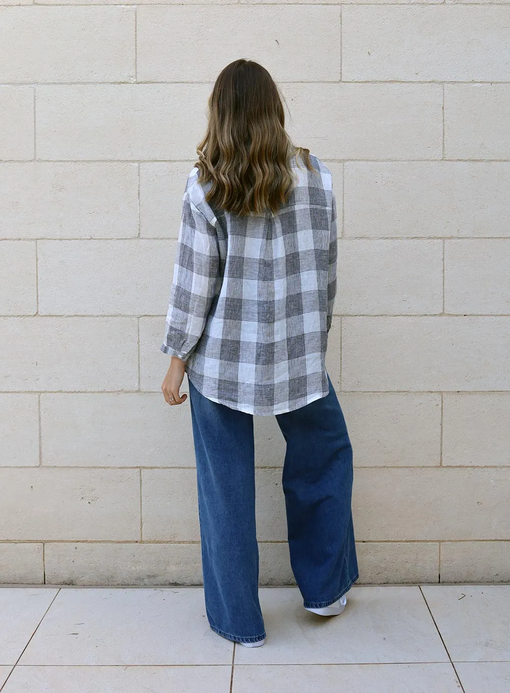 Suzanna Check Linen Shirt-BLUE