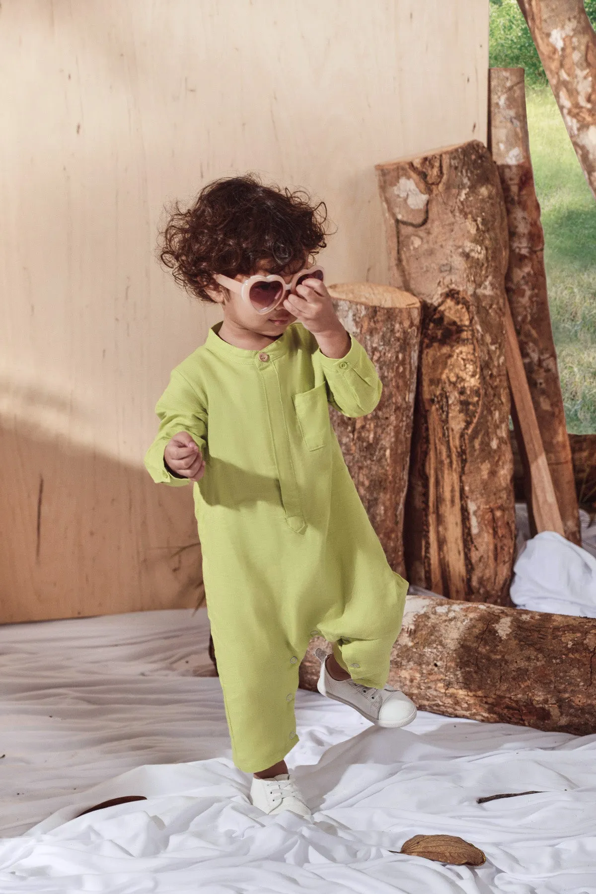 The Balik Babies Baju Melayu Jumpsuit - Lime Green