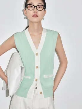 V neck color scheme knit vest _BDHL4334