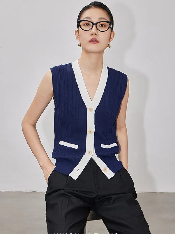 V neck color scheme knit vest _BDHL4334