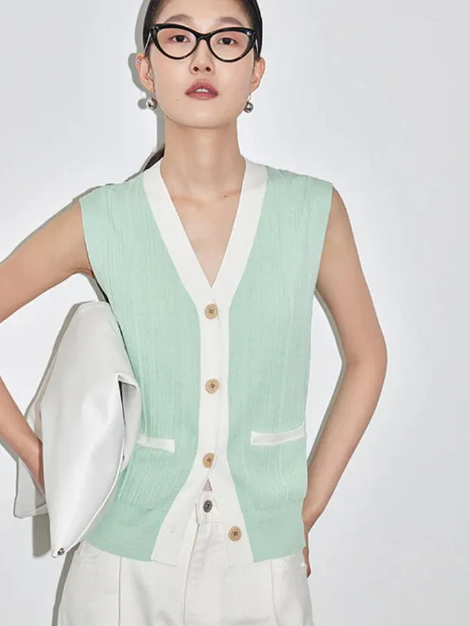 V neck color scheme knit vest _BDHL4334