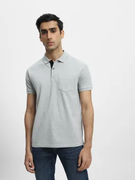 WES Casuals Grey Melange Cotton Blend Slim-Fit Polo T-Shirt