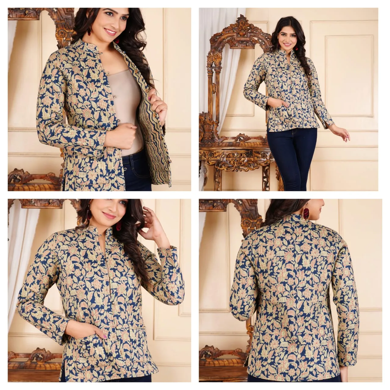 Women's Cotton Quilted Reversible Floral Jacket – Stylish & Comfortable