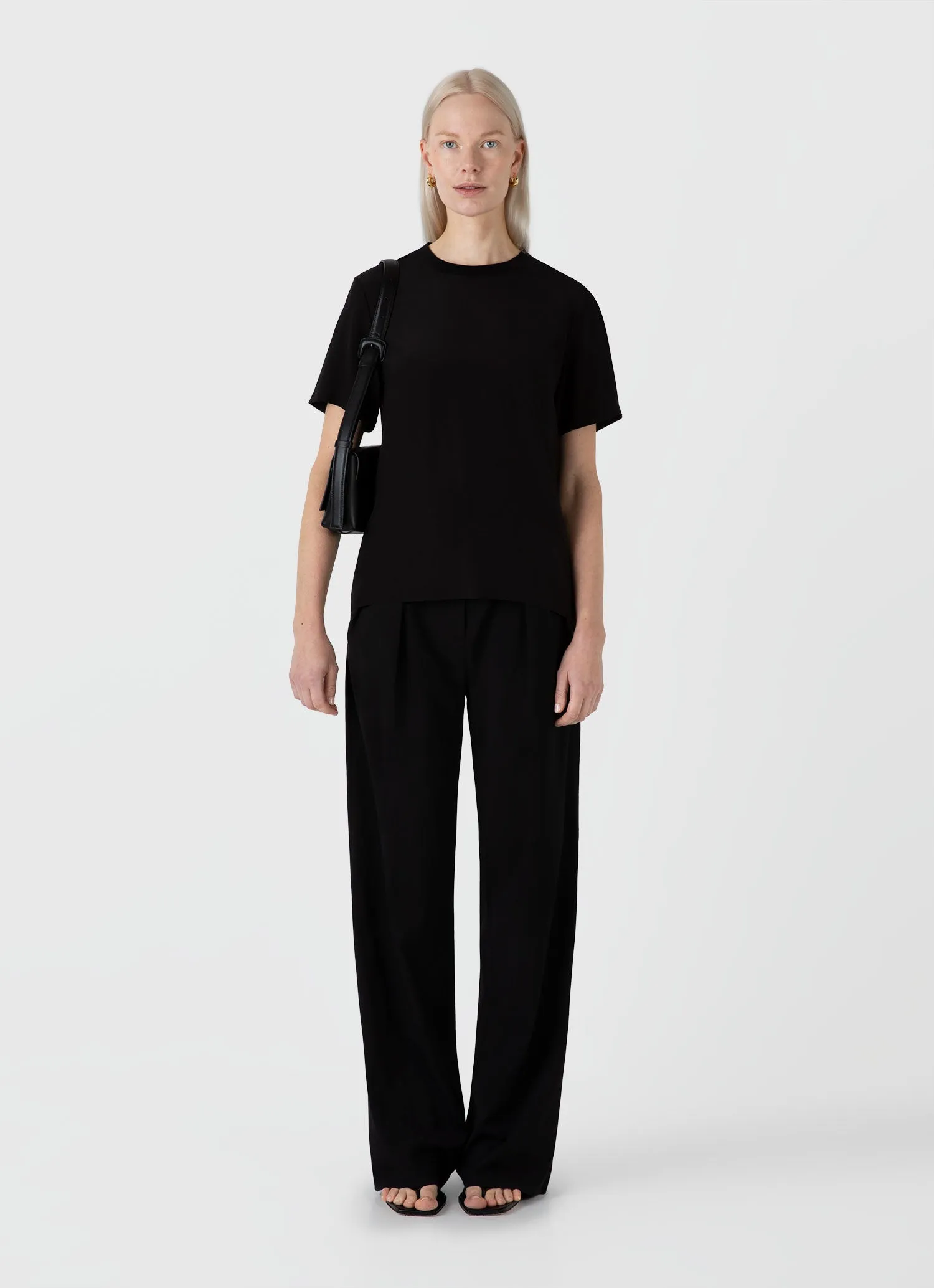 Women's Woven Silk T-shirt in Black