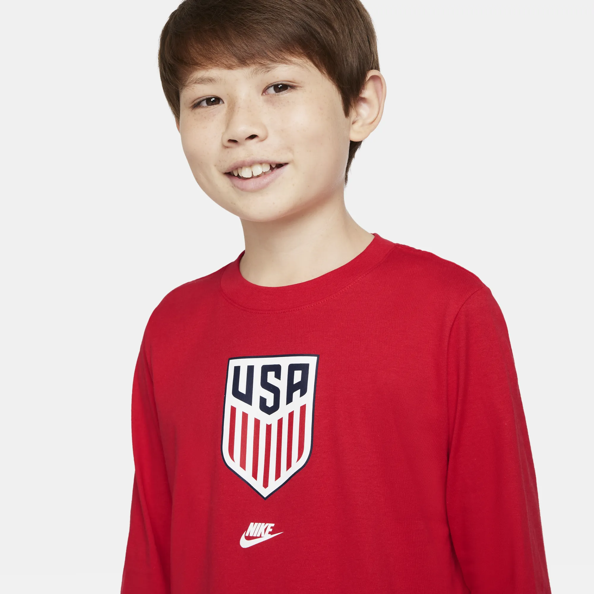 Youth Nike USMNT Crest Long Sleeve Red Tee