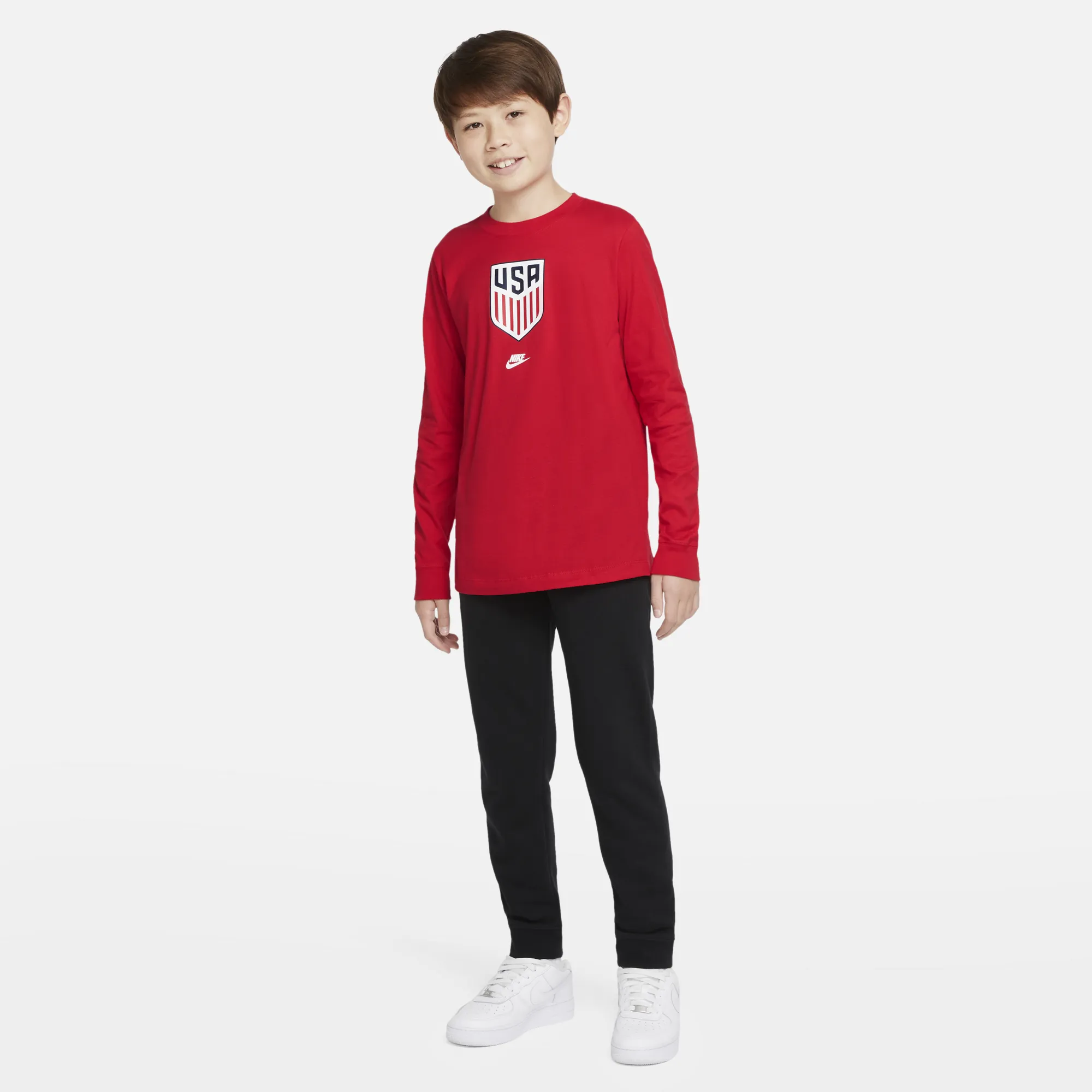 Youth Nike USMNT Crest Long Sleeve Red Tee